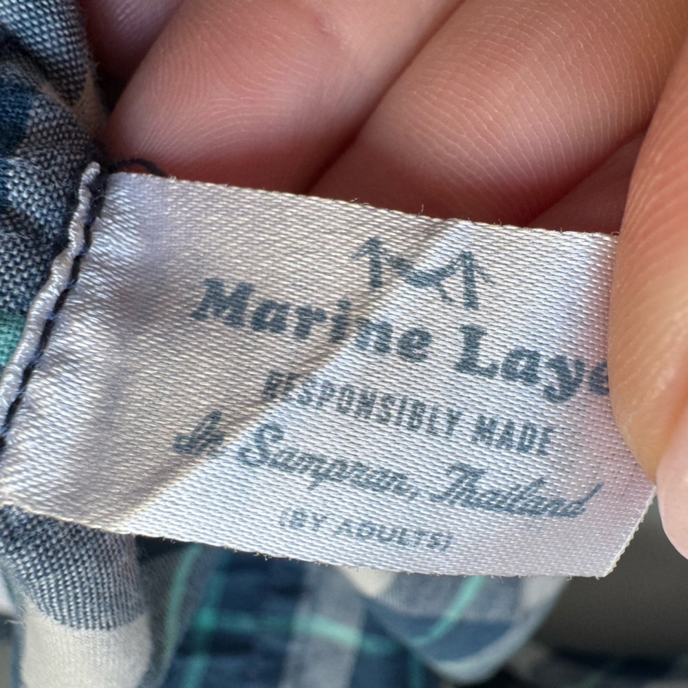 Marine Layer Tahoe Flannel Shirt Men Large Blue Green plaid button down cotton - Picture 3 of 8